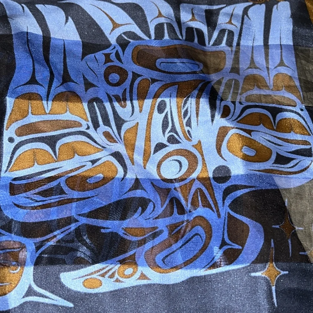 Twin Hill Native American silk oblong scarf Pacific Northwest 52” x 12”